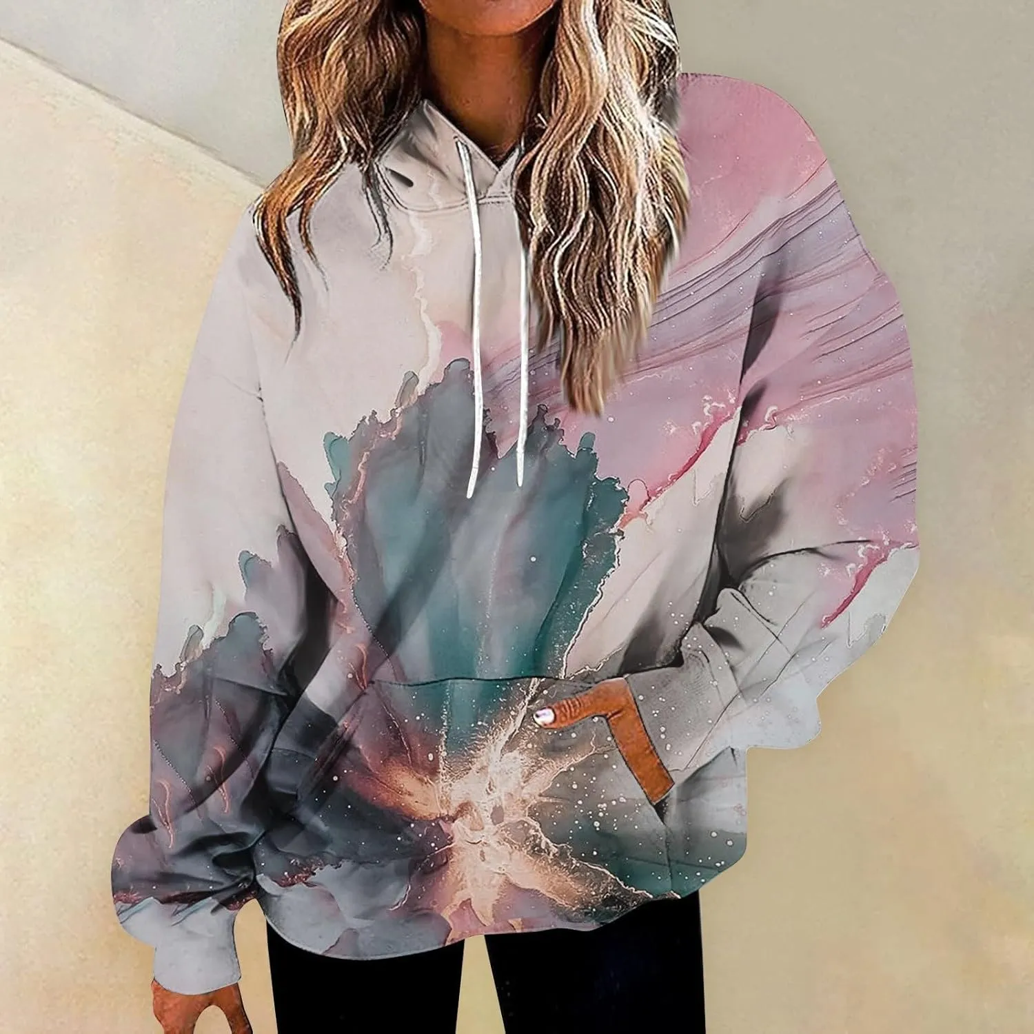 GOFULY Women'S Fashion Hoodies & Sweatshirts Long Sleeve Drawstring Sweatshirts Tie Dye Fall Pullover Winter Sweatshirts