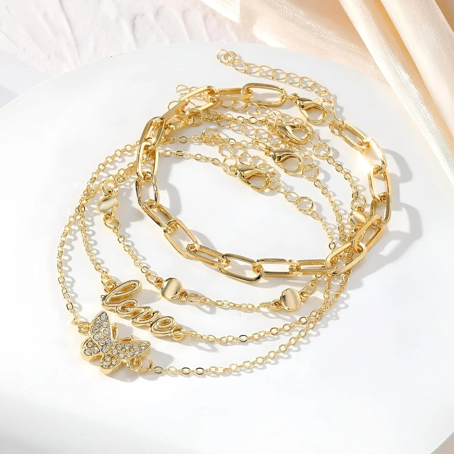 Gold & Silver-Plated Adjustable Anklets for Women Waterproof Summer Beach Layered Anklet Lightweight Gift for Mom