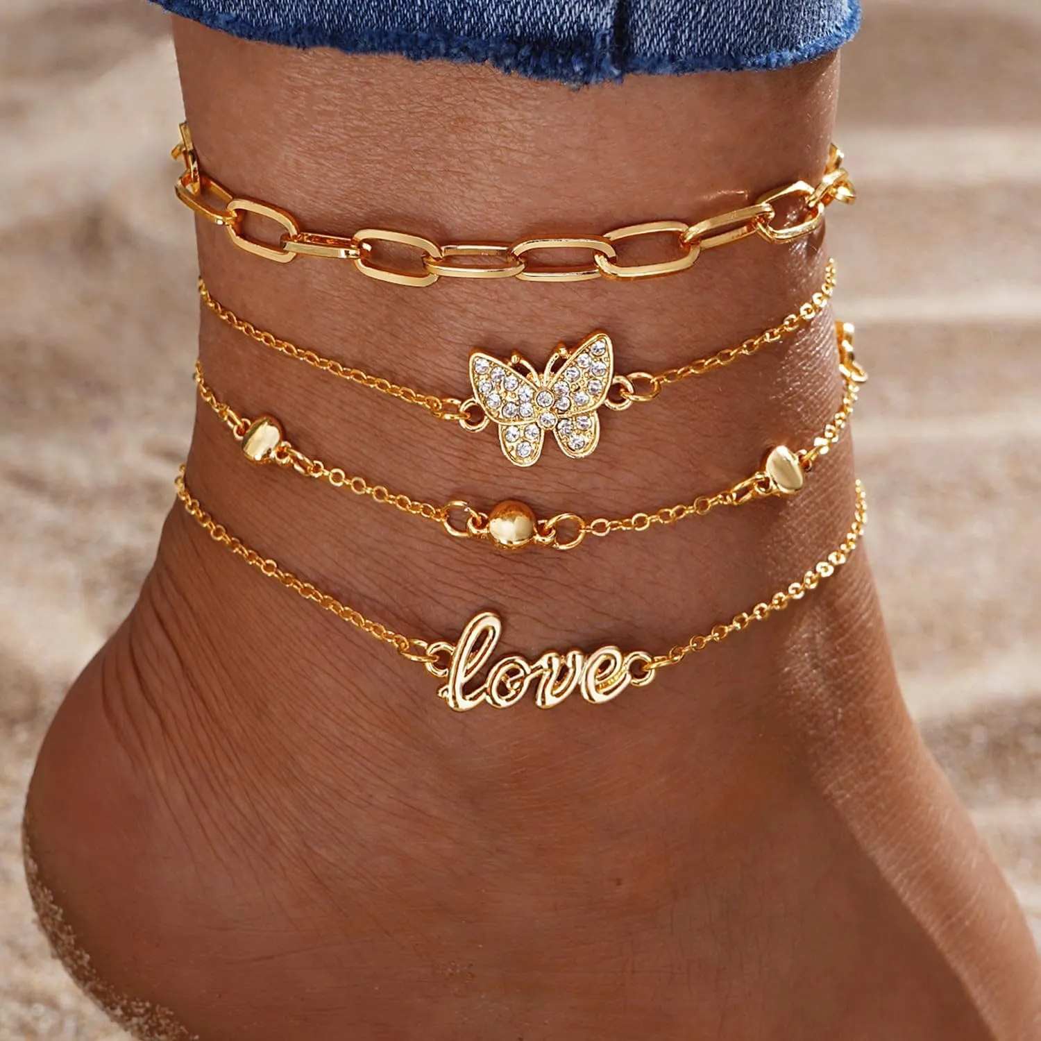 Gold & Silver-Plated Adjustable Anklets for Women Waterproof Summer Beach Layered Anklet Lightweight Gift for Mom