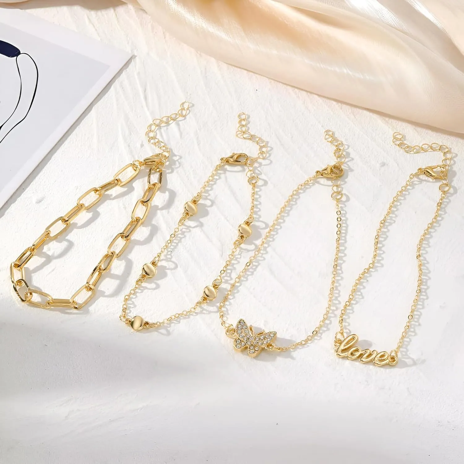 Gold & Silver-Plated Adjustable Anklets for Women Waterproof Summer Beach Layered Anklet Lightweight Gift for Mom