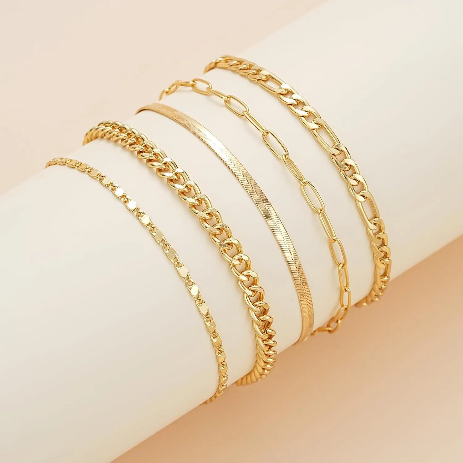 Gold Ankle Bracelets for Women Silver Beads Anklets Waterproof Cuban Link Anklet Set Layered Anklets Bracelet for Women Summer Beach Jewelry