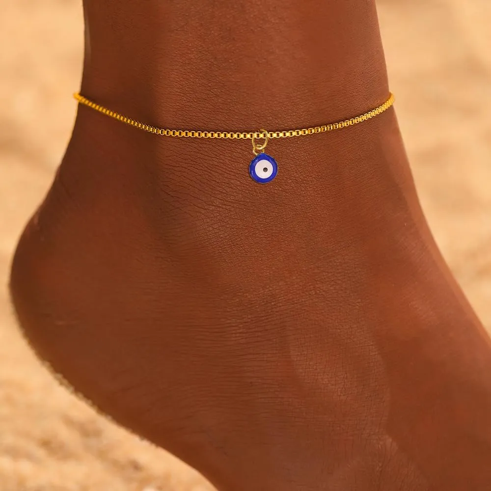 Gold Ankle Bracelets for Women Waterproof Silver Anklets for Womon Stainless Steel Evil Eye Anklets for Women Starfish Anklet Bracelet Summer Beach Jewelry Dainty Feet Foot Jewelry