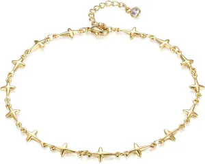 Gold Anklets for Women 14K Gold Plated Boho Beach Chain Anklet Daint Beaded Ankle Bracelet Adjustable Chain Anklet Foot Jewelry