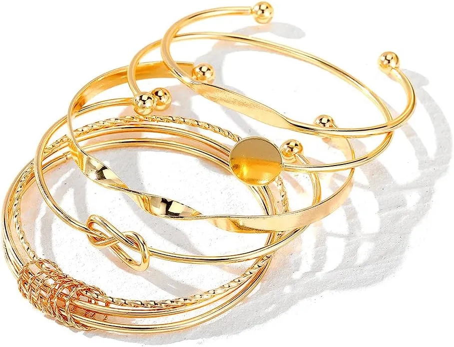 Gold Bracelet for Women - Multi-layer Stacked textured Boho Bracelet, Gold bracelet for Women, gold plated multi-layer stackable sleeve bracelet jewelry gift