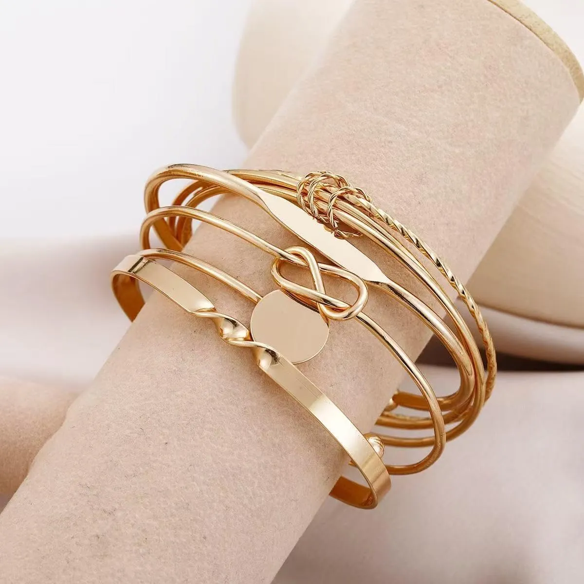 Gold Bracelet for Women - Multi-layer Stacked textured Boho Bracelet, Gold bracelet for Women, gold plated multi-layer stackable sleeve bracelet jewelry gift