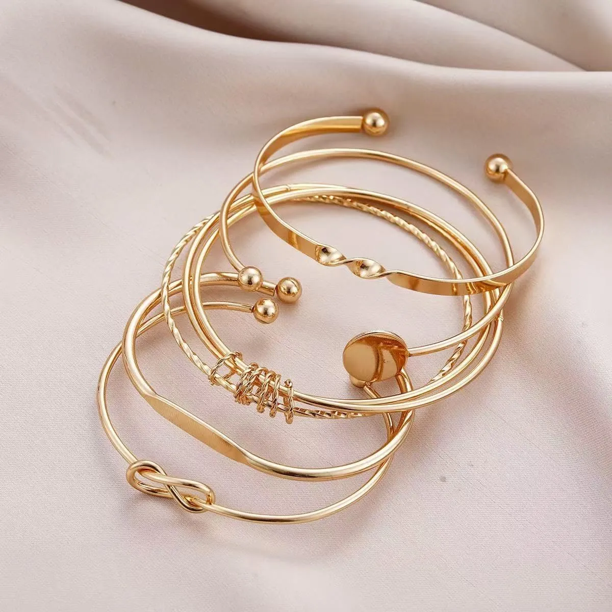 Gold Bracelet for Women - Multi-layer Stacked textured Boho Bracelet, Gold bracelet for Women, gold plated multi-layer stackable sleeve bracelet jewelry gift