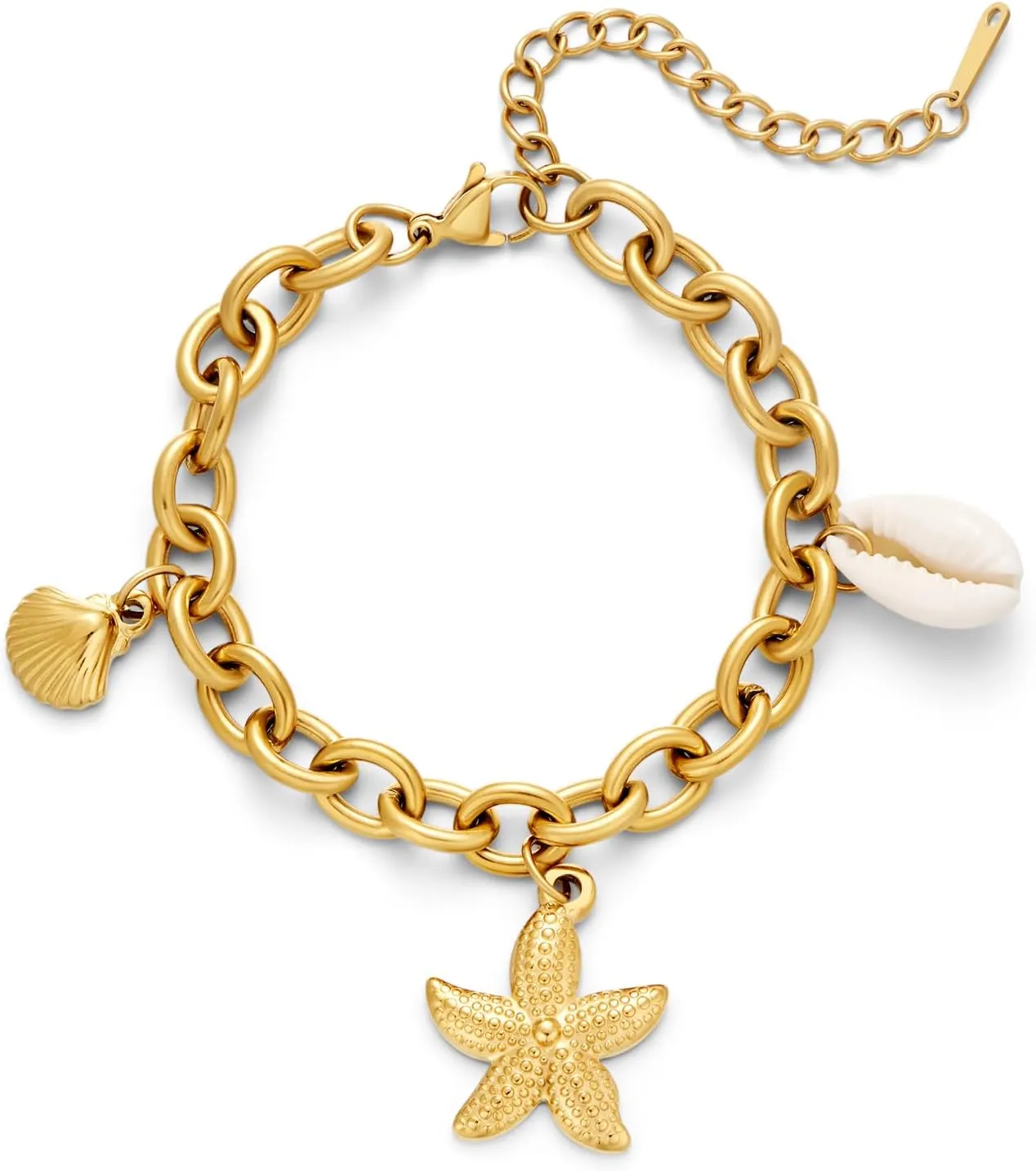 Gold Charm Bracelet for Women Boho Adjustable Shell Starfish Bracelet Summer Beach Ocean Statement Bracelets