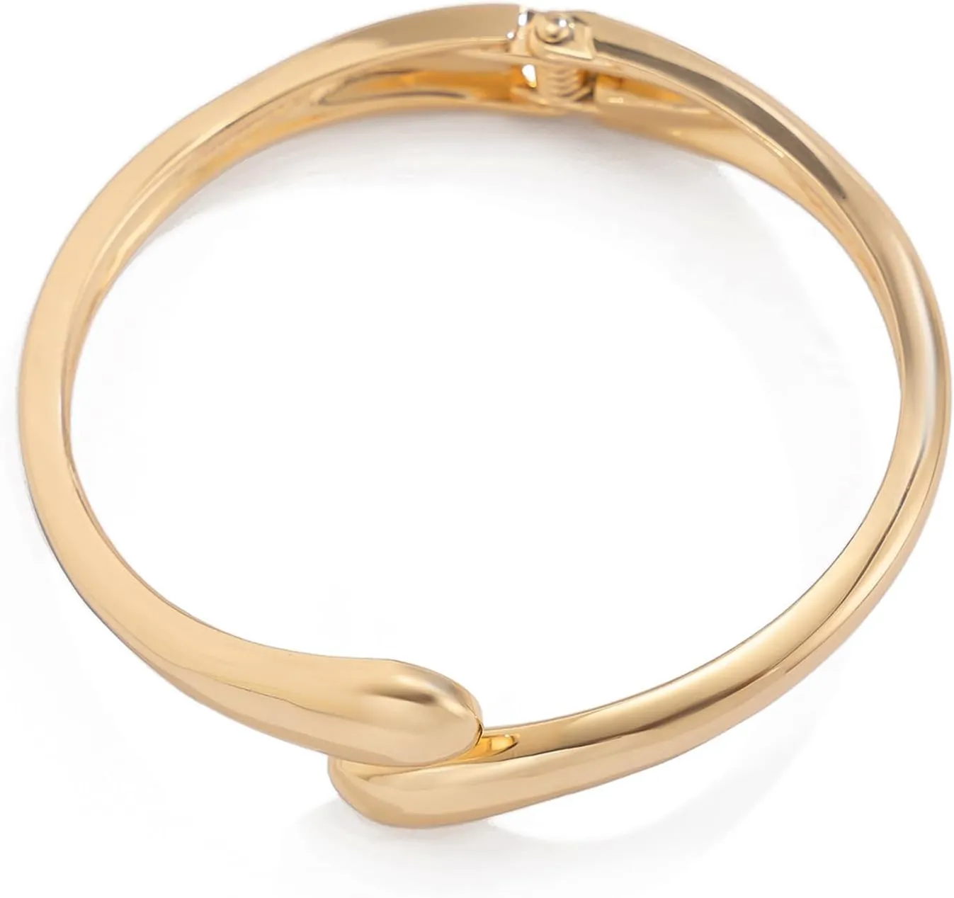 Gold Chunky Bangle Bracelets for Women Twisted Hinged Waterdrop Cuff Bracelets Open Zinc Spiraled Oval Wrist Bracelet Stretchable Thick Bangle Bracelets Minimalist Jewelry