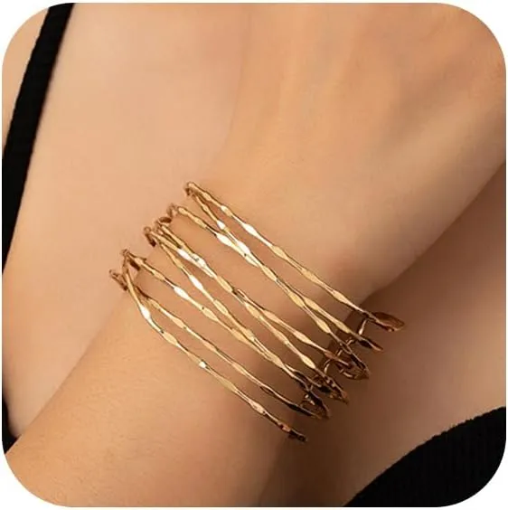 Gold Chunky Cuff Bracelet for Women,Boho Twisted Multi-layer Cross Wire Bangle Bracelets Punk Wide Open Wrist Arm Cuffs Jewelry