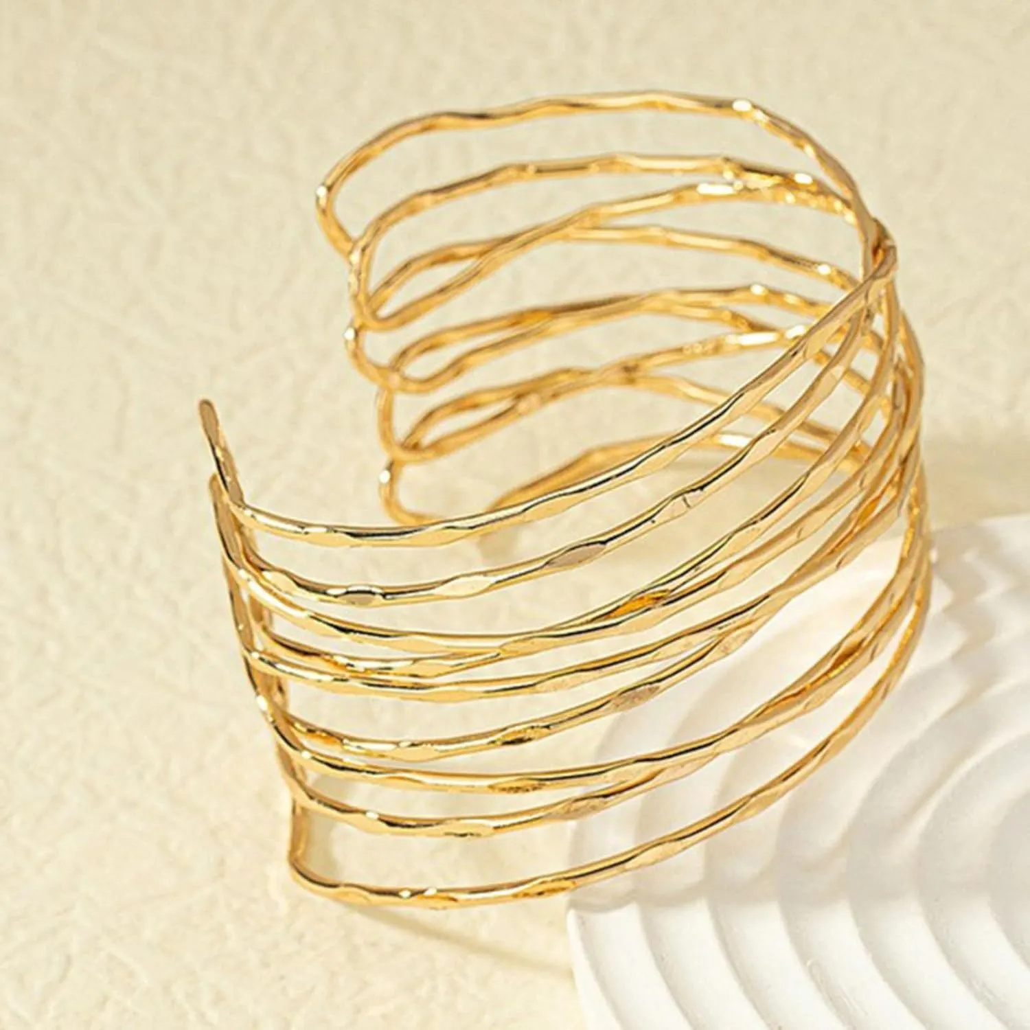 Gold Chunky Cuff Bracelet for Women,Boho Twisted Multi-layer Cross Wire Bangle Bracelets Punk Wide Open Wrist Arm Cuffs Jewelry