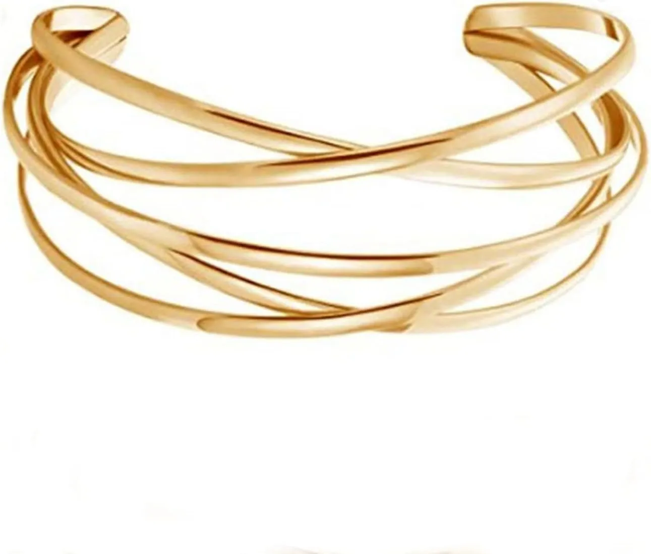 Gold Chunky Cuff Bracelet for Women,Boho Twisted Multi-layer Cross Wire Bangle Bracelets Punk Wide Open Wrist Arm Cuffs Jewelry