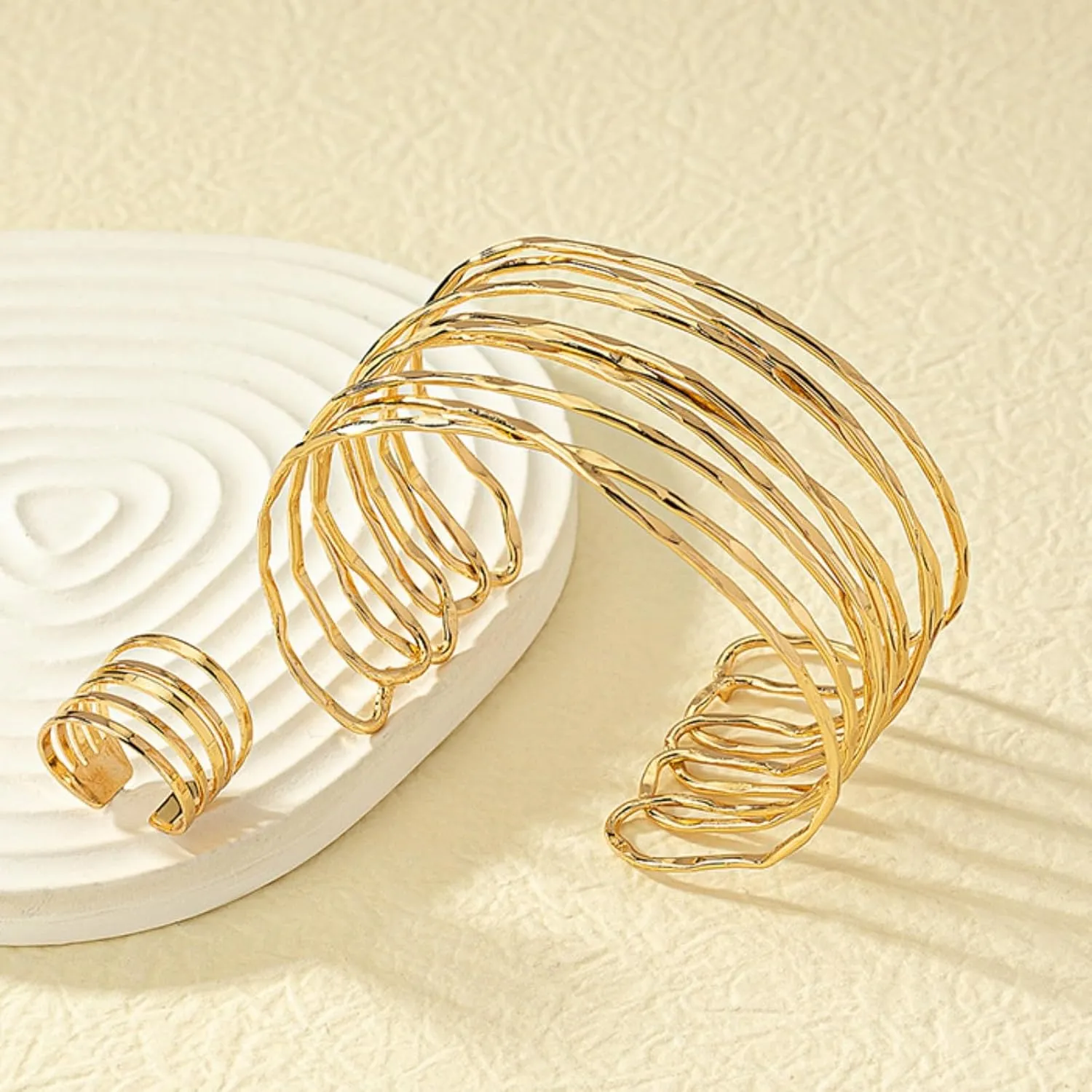 Gold Chunky Cuff Bracelet for Women,Boho Twisted Multi-layer Cross Wire Bangle Bracelets Punk Wide Open Wrist Arm Cuffs Jewelry