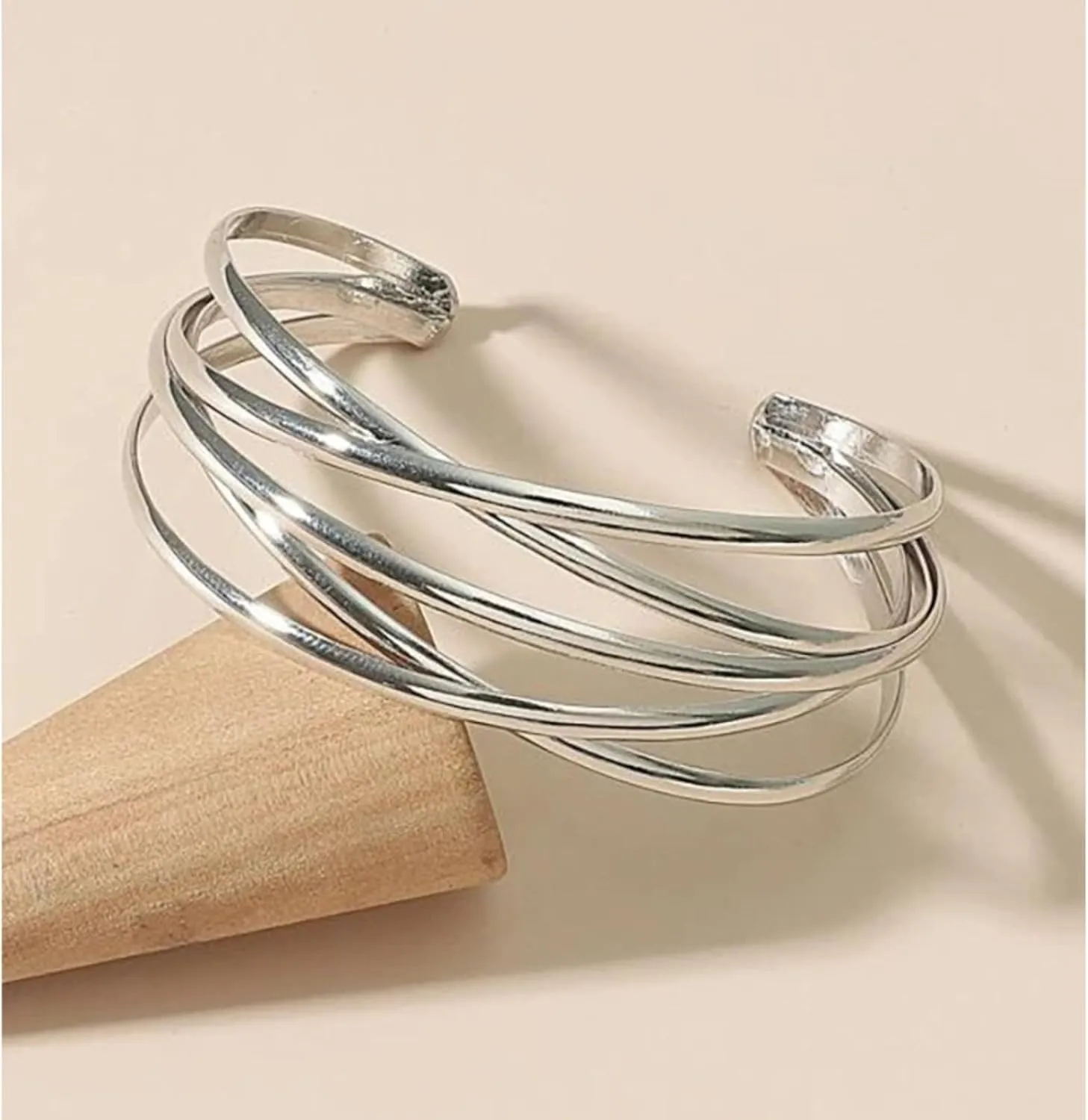 Gold Chunky Cuff Bracelet for Women,Boho Twisted Multi-layer Cross Wire Bangle Bracelets Punk Wide Open Wrist Arm Cuffs Jewelry