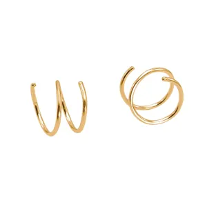 Gold Double Hoop Twist Earrings for Single Piercing. Tiny Spiral Huggie Hoop Illusion Earrings for Women.