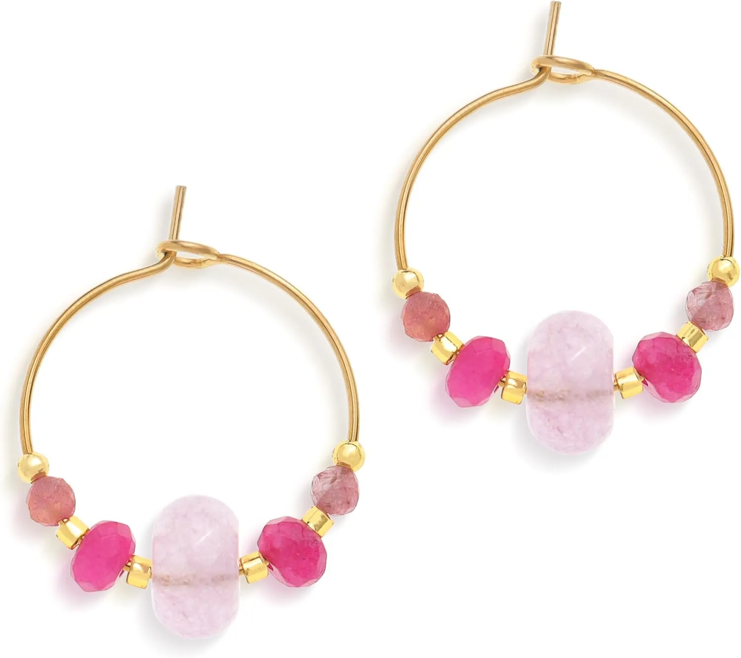 Gold Gemstone Beaded Earrings for Women,Dainty Boho Handmade Beads Cartilage Hypoallergenic Prom Fashion Jewelry Gift.