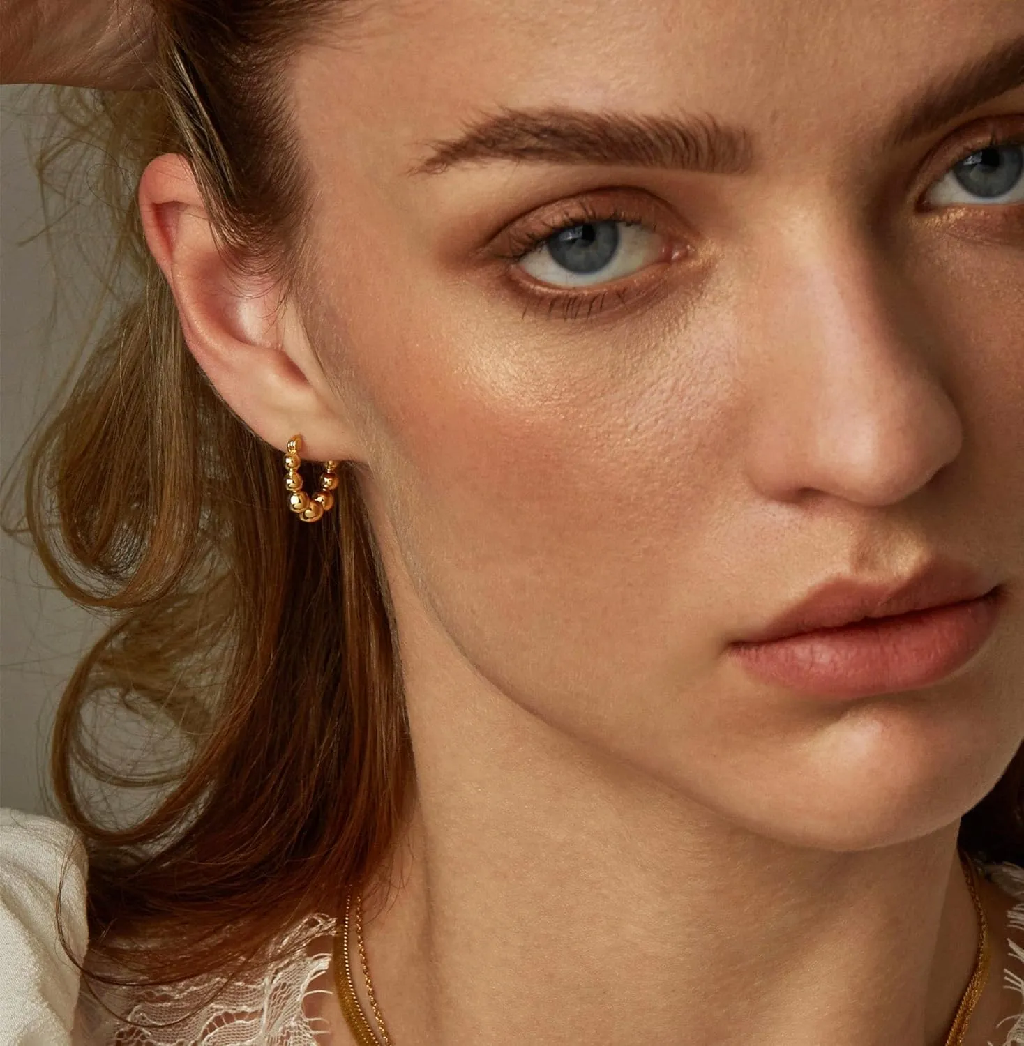 Gold Hoop Earrings for Women Trendy 14k Gold Plated Chunky Small Huggie Hoop Earrings Dainty Triangle Beaded Hypoallergenic Twisted Hoop Earrings for Women Jewelry