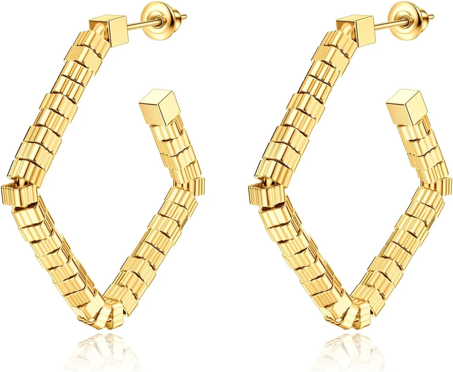 Gold Hoop Earrings for Women,14K Gold Plated Huggie Beaded Earrings Geometric Earrings Hoop Jewelry for Women Girls Teen Gifts