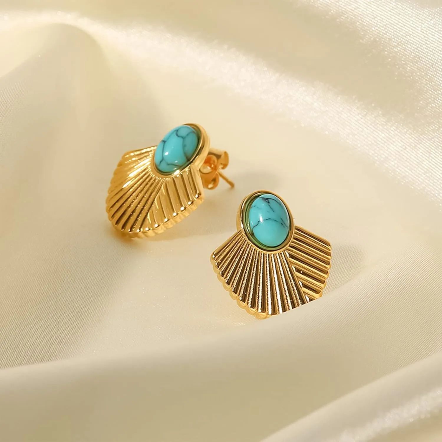 Gold Hoop Earrings Studs for Women Trendy 14K Gold Plated Turquoise Leverback Dangle Earrings Dangling Hypoallergenic Fashion Lightweight Jewelry Gift for Women Girls Wedding Graduation Part