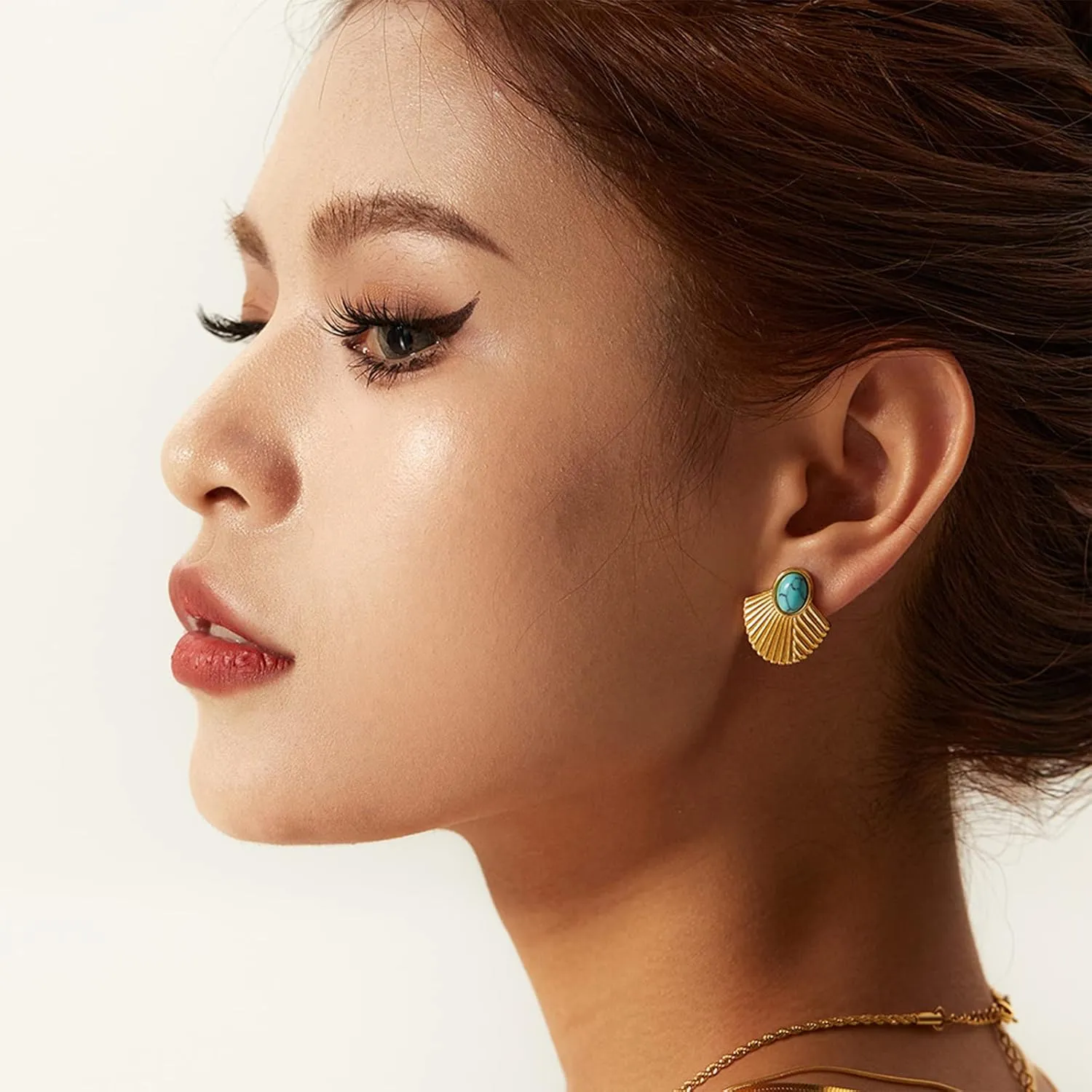 Gold Hoop Earrings Studs for Women Trendy 14K Gold Plated Turquoise Leverback Dangle Earrings Dangling Hypoallergenic Fashion Lightweight Jewelry Gift for Women Girls Wedding Graduation Part
