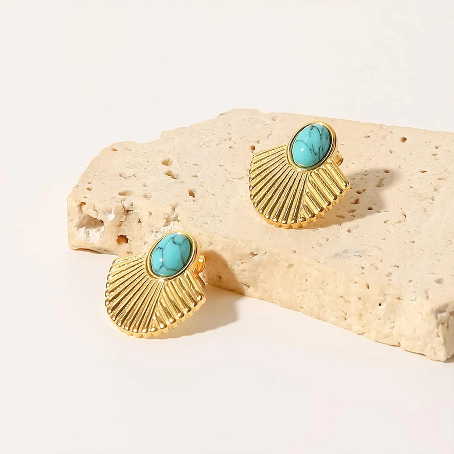 Gold Hoop Earrings Studs for Women Trendy 14K Gold Plated Turquoise Leverback Dangle Earrings Dangling Hypoallergenic Fashion Lightweight Jewelry Gift for Women Girls Wedding Graduation Part