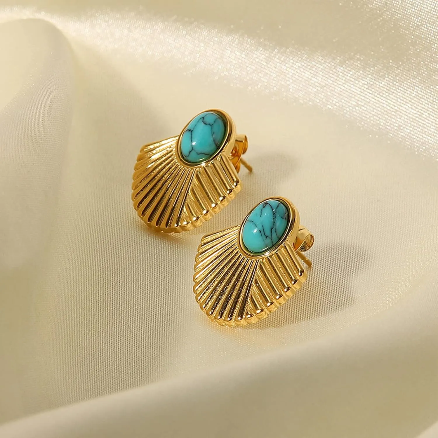 Gold Hoop Earrings Studs for Women Trendy 14K Gold Plated Turquoise Leverback Dangle Earrings Dangling Hypoallergenic Fashion Lightweight Jewelry Gift for Women Girls Wedding Graduation Part