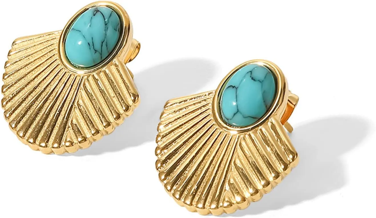 Gold Hoop Earrings Studs for Women Trendy 14K Gold Plated Turquoise Leverback Dangle Earrings Dangling Hypoallergenic Fashion Lightweight Jewelry Gift for Women Girls Wedding Graduation Part