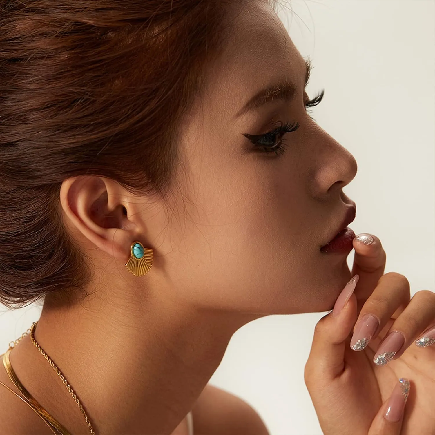 Gold Hoop Earrings Studs for Women Trendy 14K Gold Plated Turquoise Leverback Dangle Earrings Dangling Hypoallergenic Fashion Lightweight Jewelry Gift for Women Girls Wedding Graduation Part