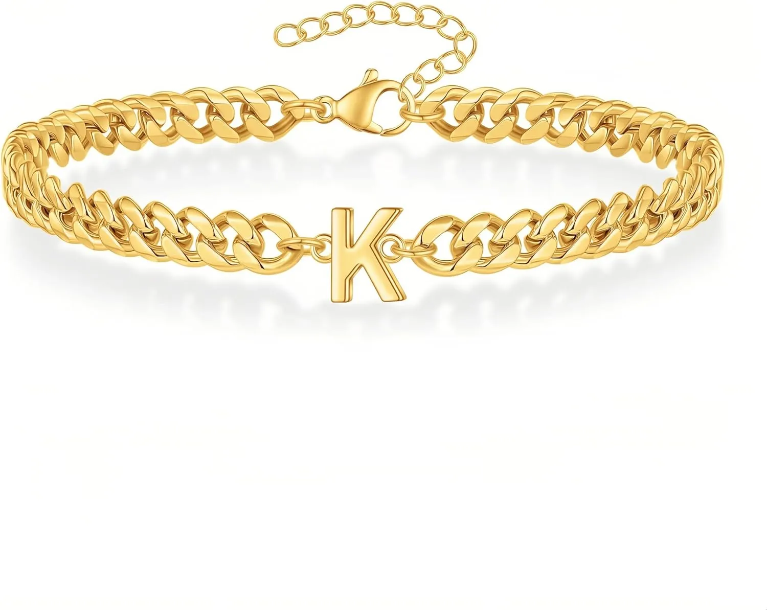 Gold Initial Bracelets for Men, 18K Gold Plated Cuban Link Chain Adjustable Charm Bracelets Jewelry Gifts for Men
