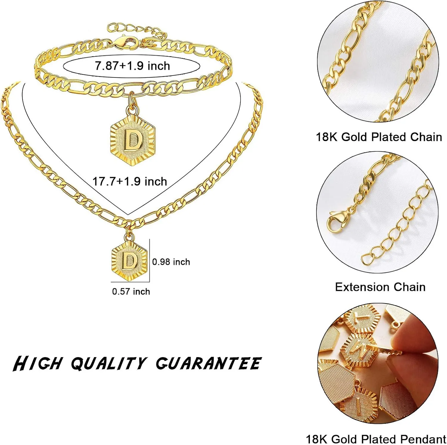 Gold Initial Pendant Necklace Anklet Bracelet 18K Gold Plated Stainless Steel Letter Anklet Bracelet Alphabet Foot Jewelry for Women Girls