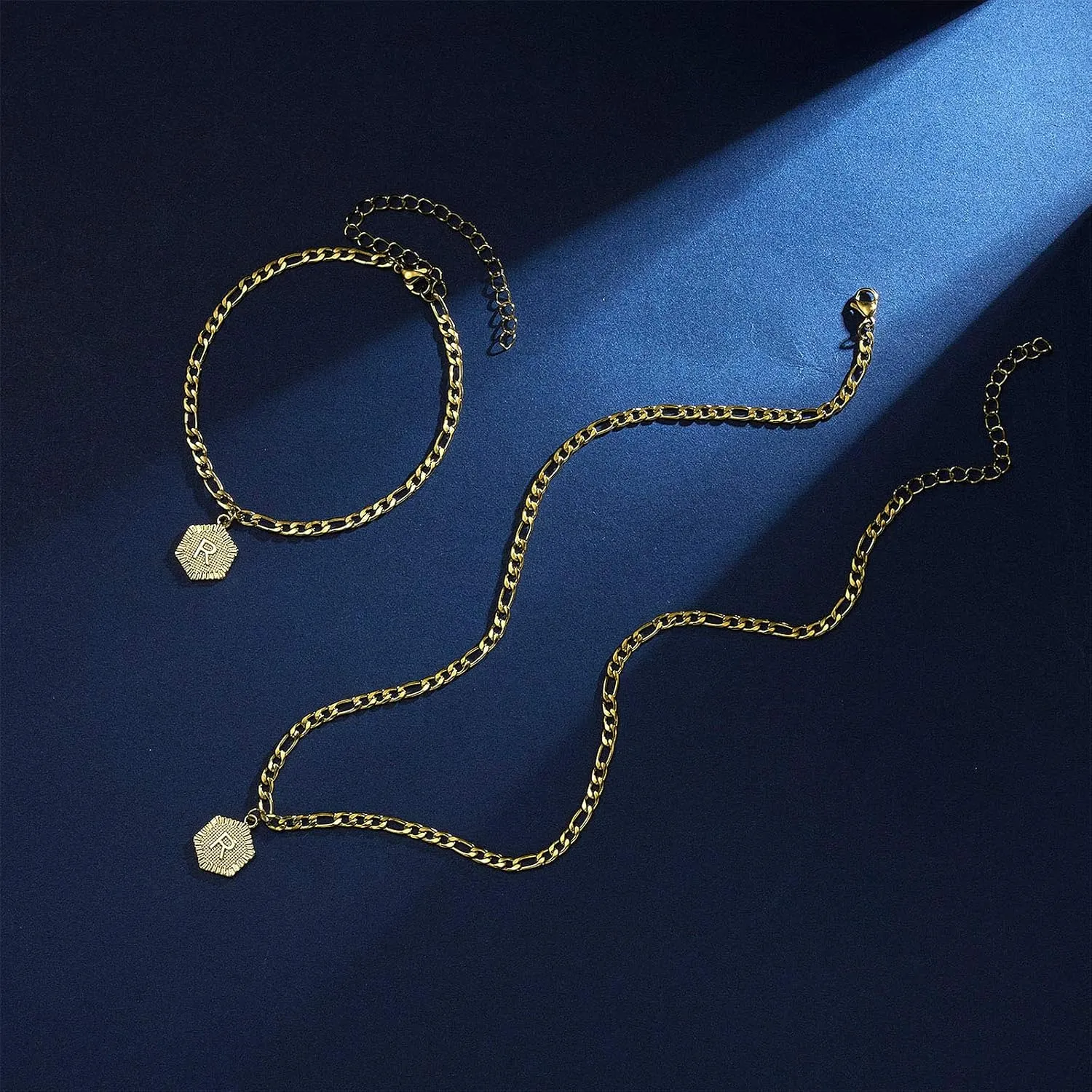 Gold Initial Pendant Necklace Anklet Bracelet 18K Gold Plated Stainless Steel Letter Anklet Bracelet Alphabet Foot Jewelry for Women Girls