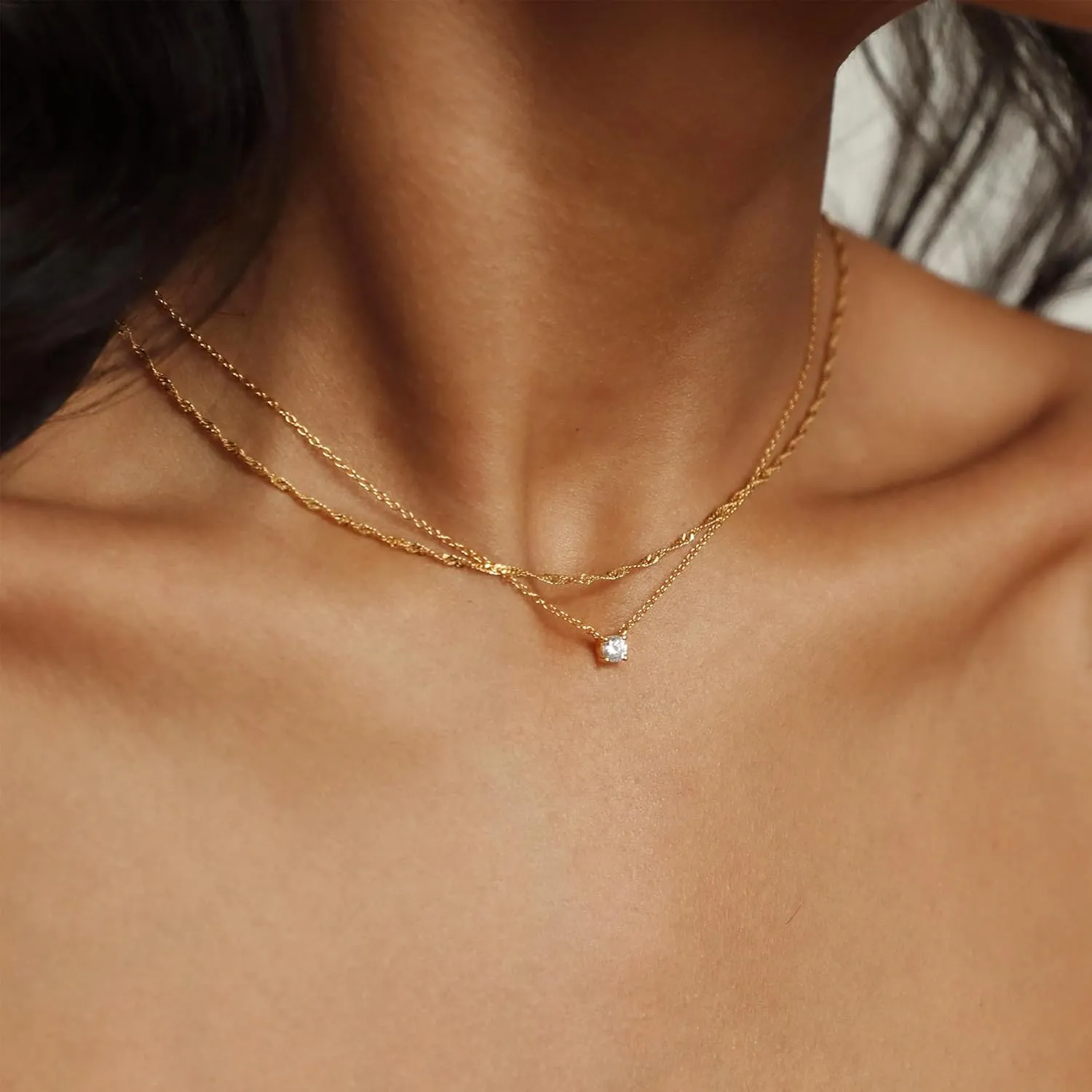 Gold Necklace for Women, 18K Gold Thin Chain Plated Choker Dainty Layered Necklaces, Box Chain Necklace 18K White Gold Plated Dainty Layered Necklaces