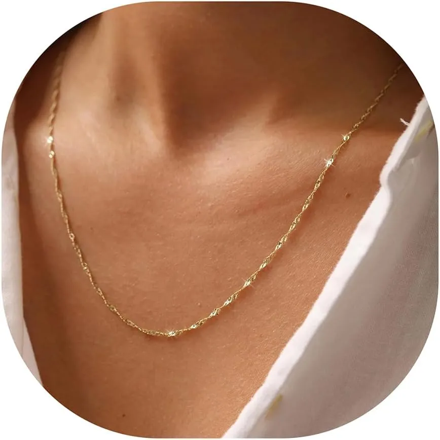 Gold Necklace for Women, 18K Gold Thin Chain Plated Choker Dainty Layered Necklaces, Box Chain Necklace 18K White Gold Plated Dainty Layered Necklaces