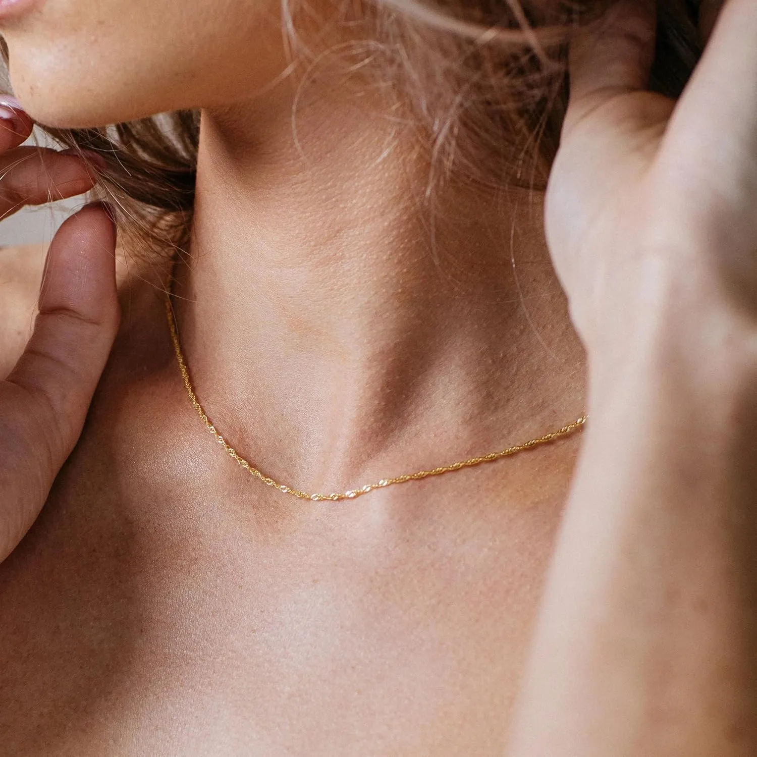 Gold Necklace for Women, 18K Gold Thin Chain Plated Choker Dainty Layered Necklaces, Box Chain Necklace 18K White Gold Plated Dainty Layered Necklaces