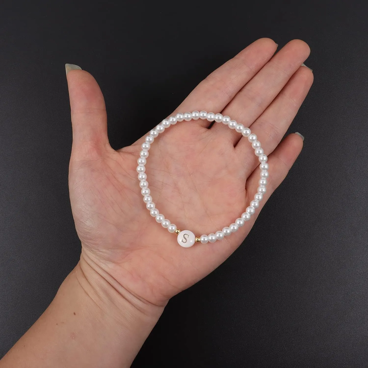 Gold Pearl Bracelets for Women Trendy Dainty Initial Bracelet,Strand Beaded 14k Gold Plated Bracelets for Women,Fashion Charm Womens Bracelets Jewelry Gifts