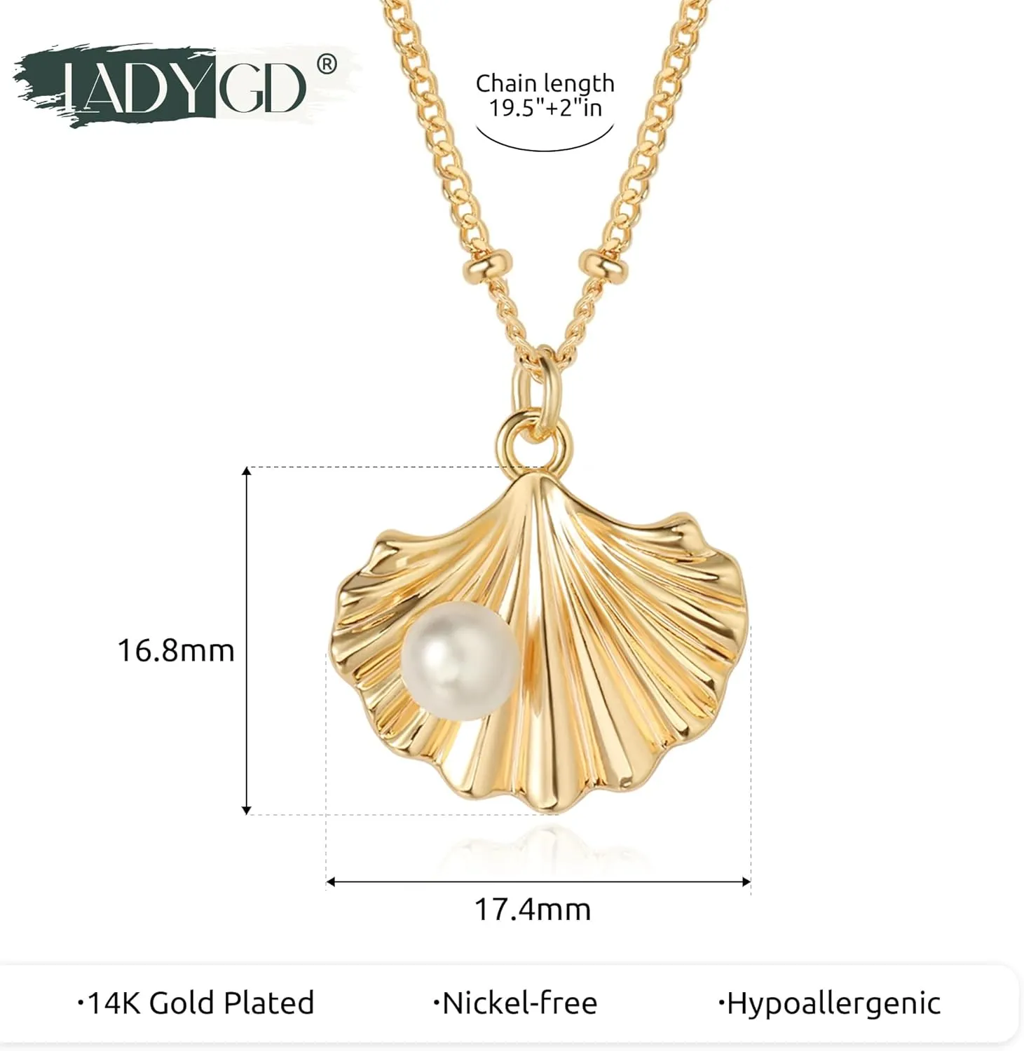 Gold Pendant Necklace for Women 14K Gold Plated Cubic Zirconia Simulated Pearl Ocean Starfish Seashell Charm Necklace Handmade Gold Jewelry Gifts