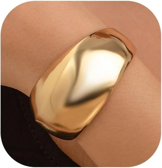 Gold Silver Chunky Bangle Bracelets for Women - Wide Wire Chunky Cuff Open Bracelets - Trendy Thick Bangle Wrist Cuff Wrap Bracelet Jewelry