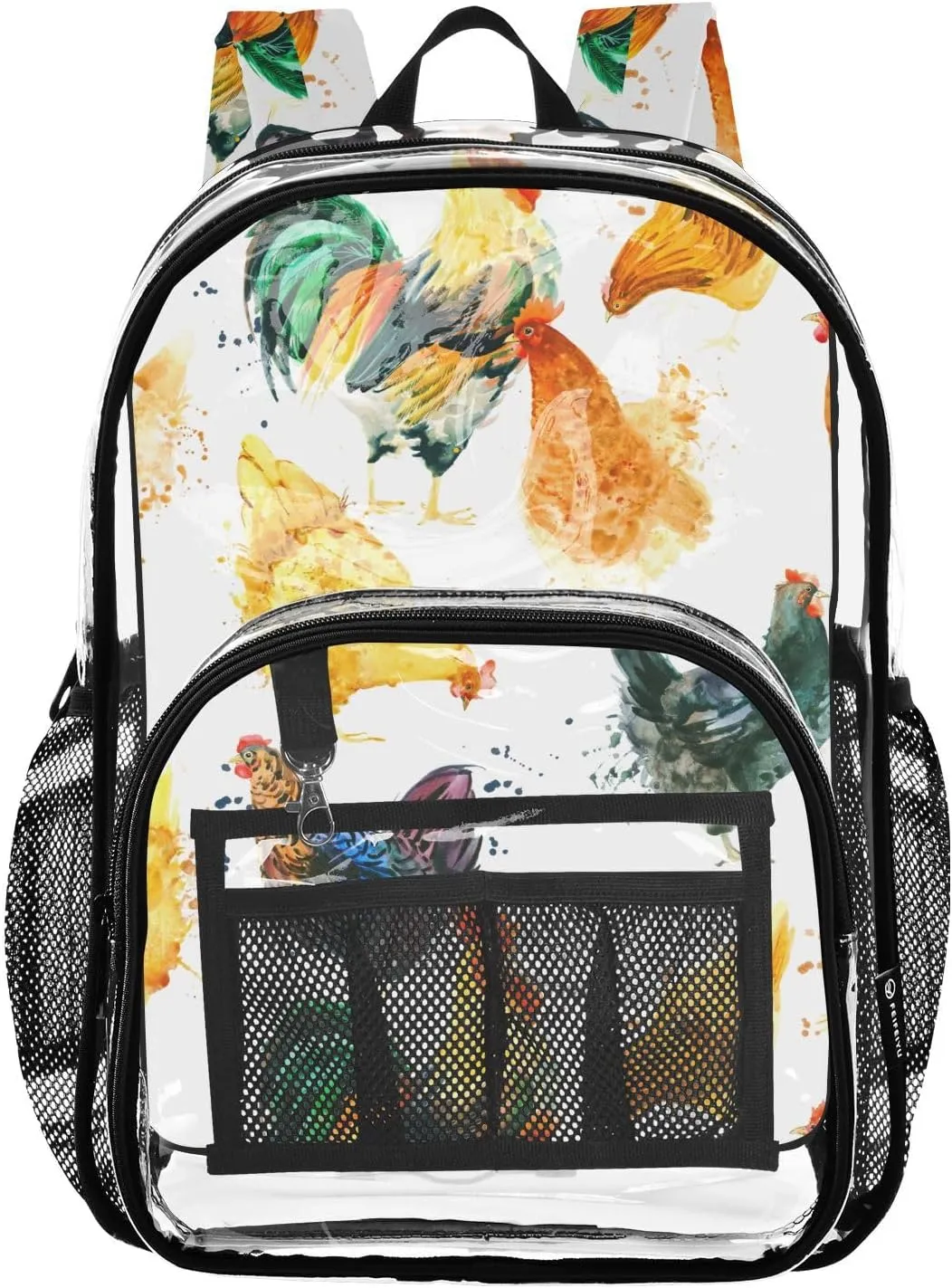 Golden Roosters Clear Backpack Transparent Bag for Girls Boys Kids Backpacks See Through Bookbag Plastic Daypack for School Stadium Travel College