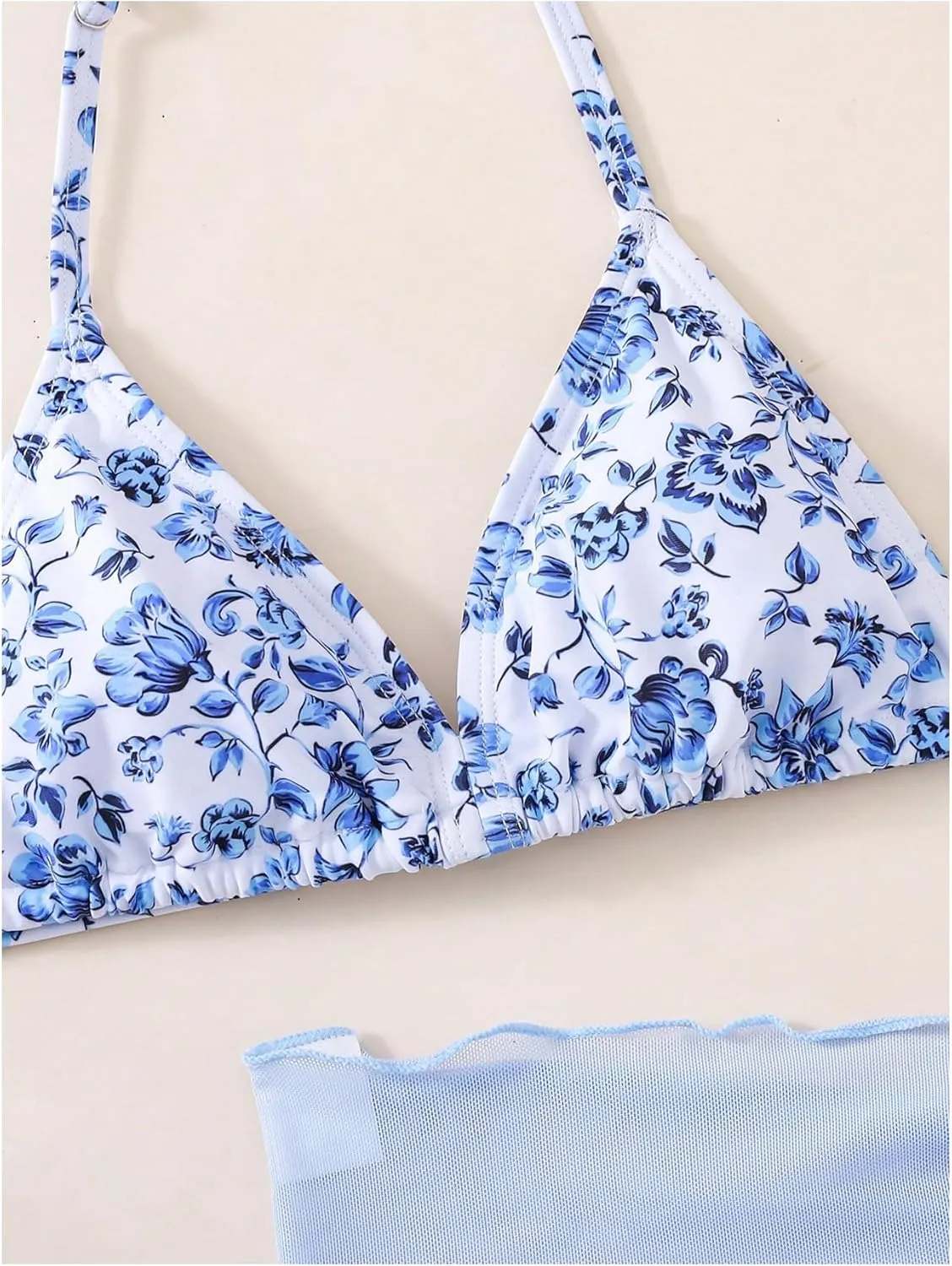 GORGLITTER Girl's 3 Piece Swimsuits Floral Halter Bikini Set Triangle Bathing Suit with Sarong Wraps