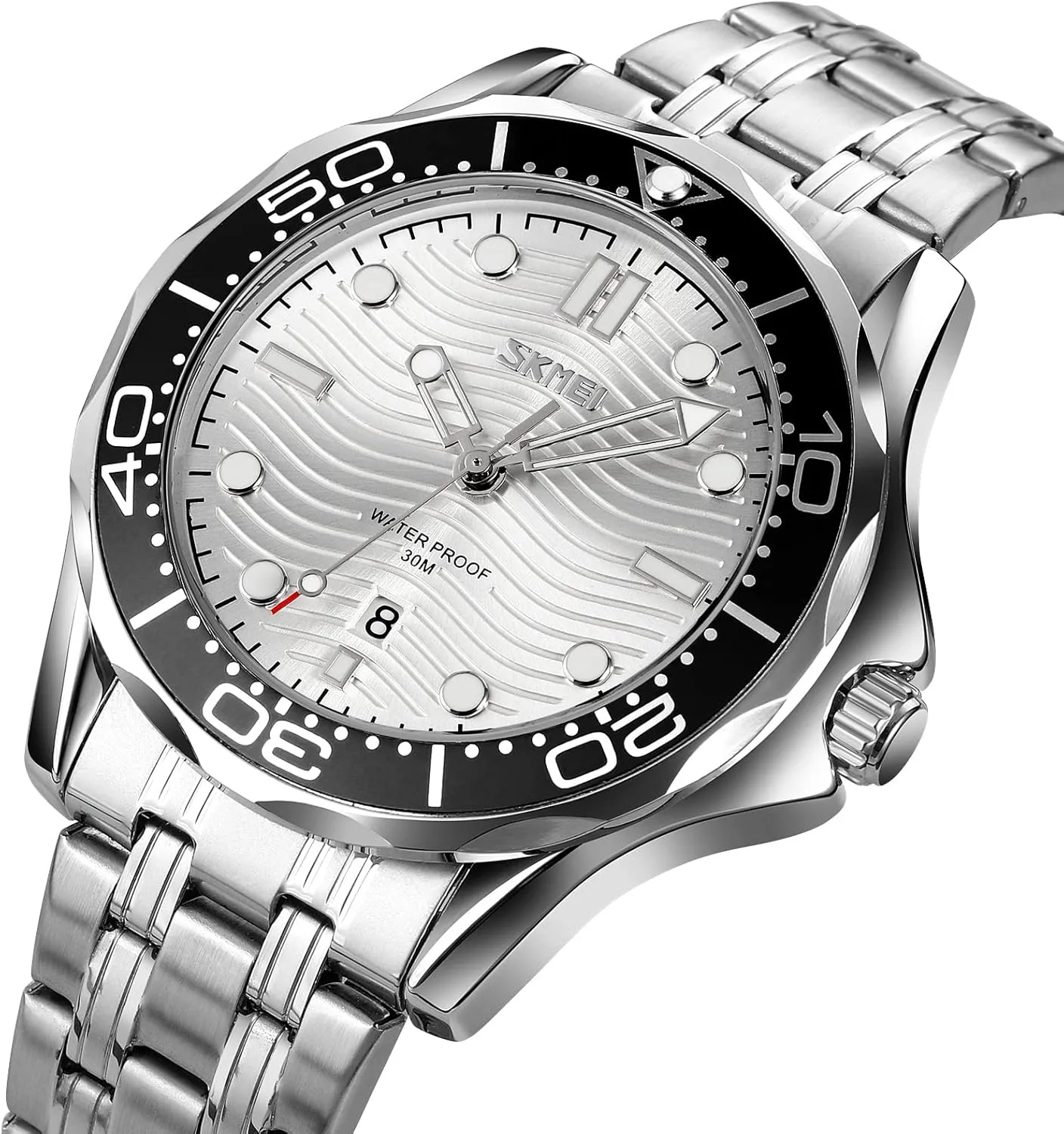 Gosasa Business Casual Mens Watches Rotatable Bezel Luminous Hands Analog Quartz Wristwatch Stainless Steel Silicone Strap Watch for Men