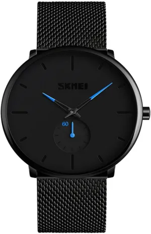 Gosasa Mens Watches Ultra Thin Wrist Watches for Men Minimalist Waterproof Quartz Analog Stainless Steel Mesh Band Watch (Blue)