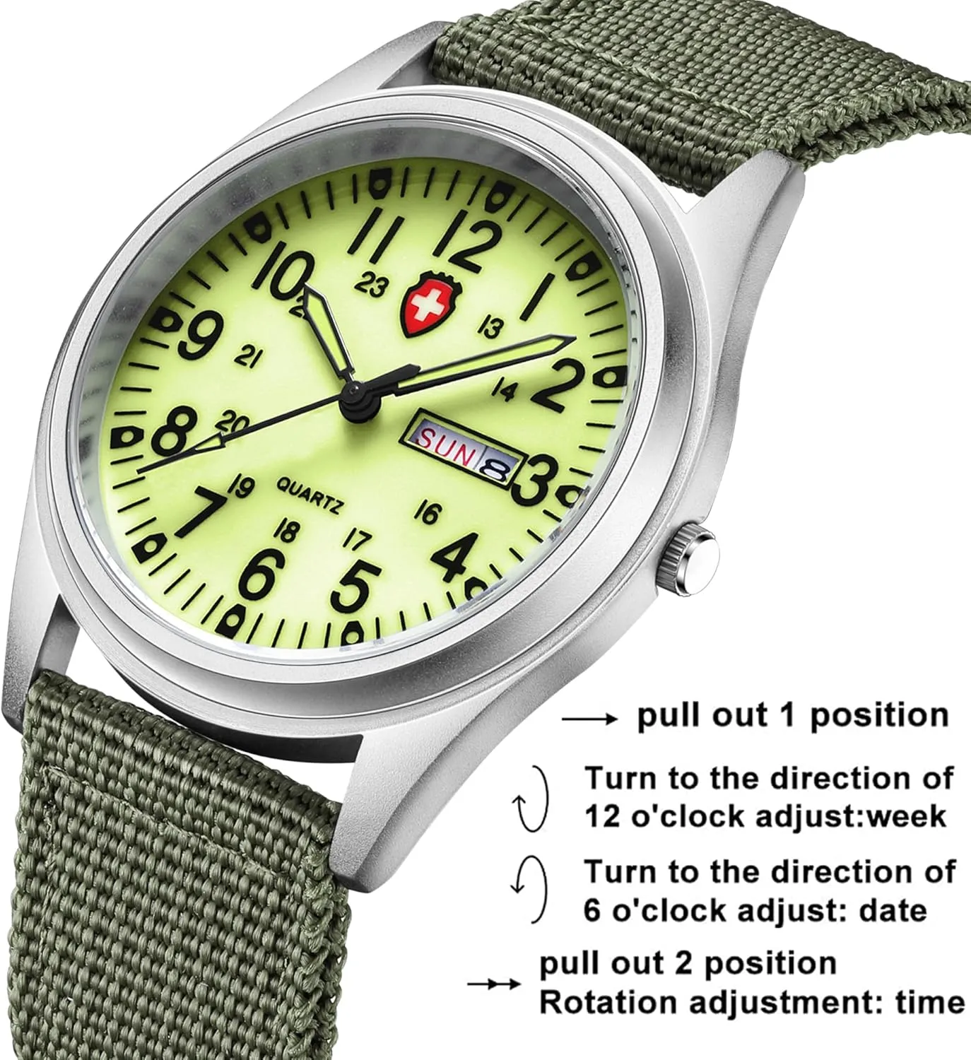 Gosasa Unisex Military Watches Sport Textile Nylon Strap Stylish Men Watch Luminous Fashion Watches Analog Display Quartz Waterproof Casual Wristwatch