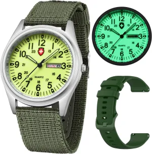 Gosasa Unisex Military Watches Sport Textile Nylon Strap Stylish Men Watch Luminous Fashion Watches Analog Display Quartz Waterproof Casual Wristwatch