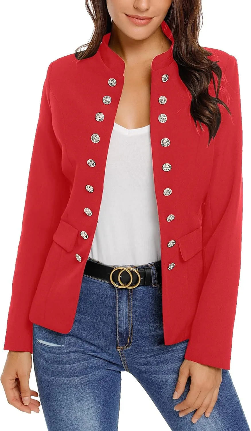 GRAPENT Women's Business Casual Buttons Pockets Open Front Blazer Suit Cardigan
