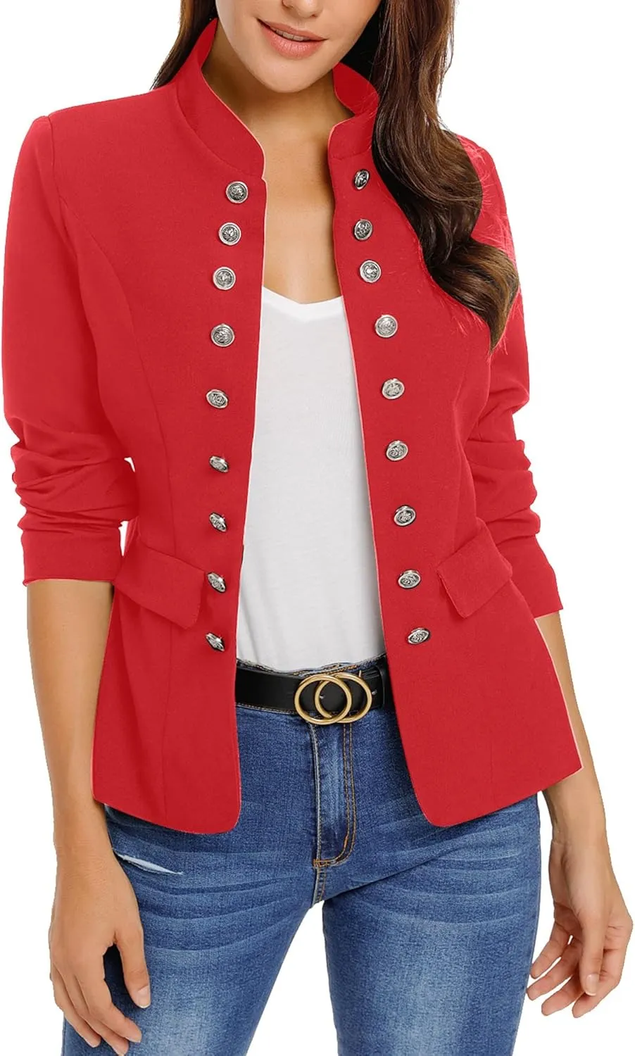 GRAPENT Women's Business Casual Buttons Pockets Open Front Blazer Suit Cardigan