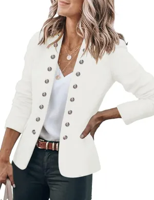 GRAPENT Women's Business Casual Buttons Pockets Open Front Blazer Suit Cardigan