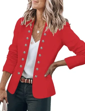 GRAPENT Women's Business Casual Buttons Pockets Open Front Blazer Suit Cardigan