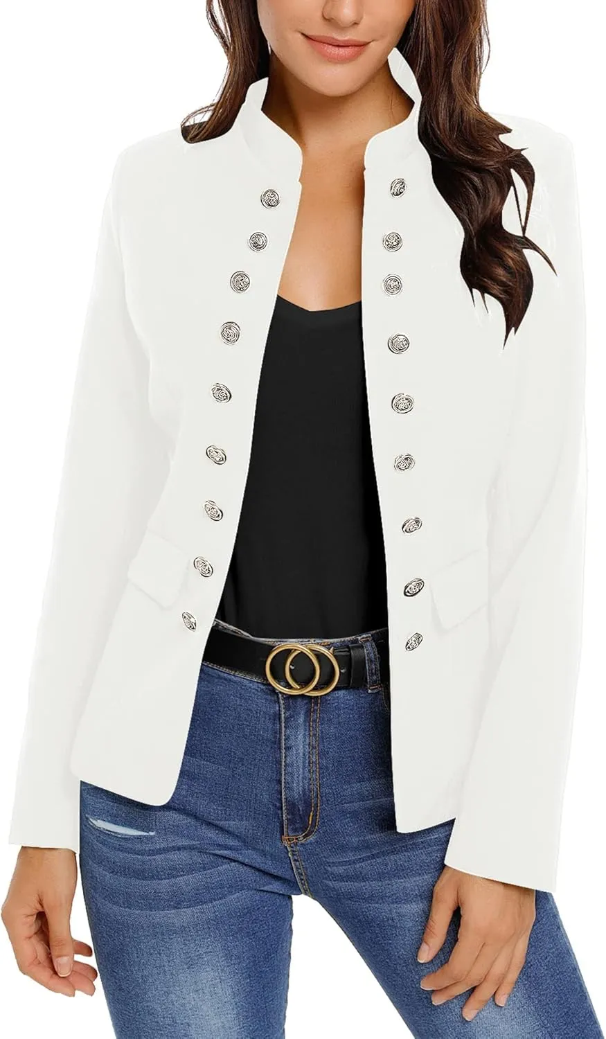 GRAPENT Women's Business Casual Buttons Pockets Open Front Blazer Suit Cardigan