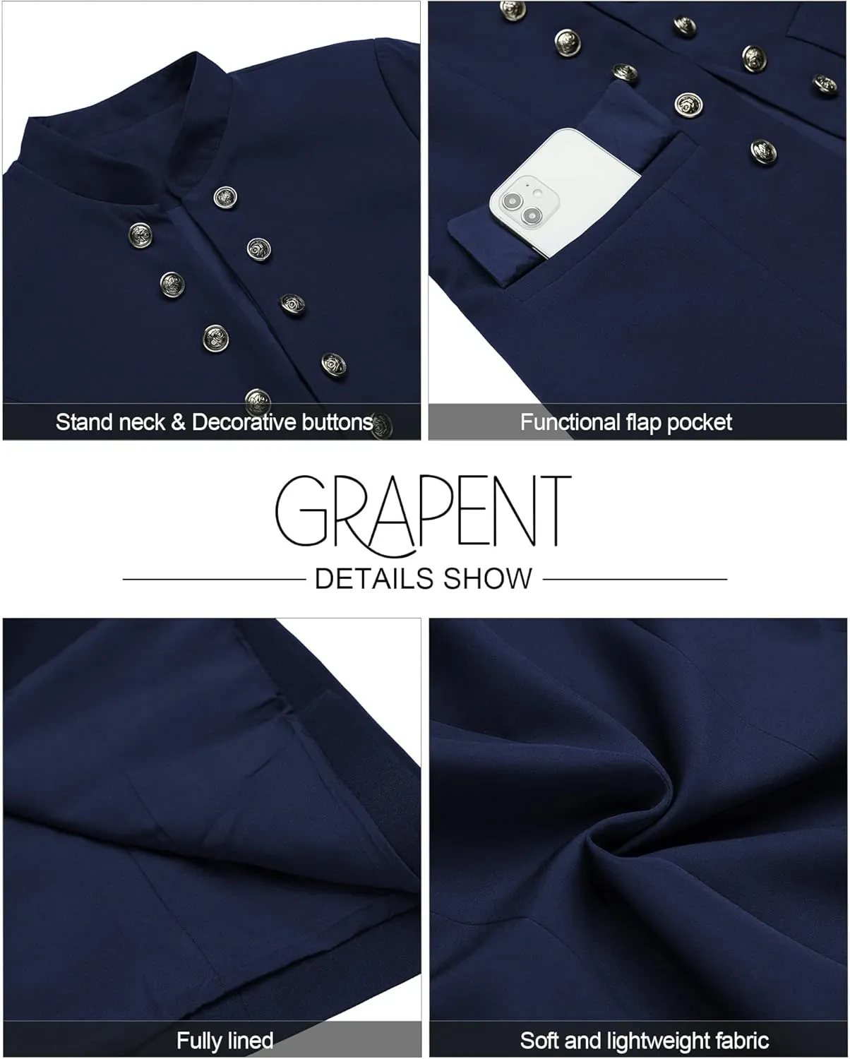 GRAPENT Women's Business Casual Buttons Pockets Open Front Blazer Suit Cardigan