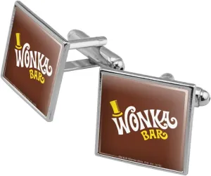 GRAPHICS & MORE Willy Wonka and The Chocolate Factory Wonka Bar Logo Square Cufflink Set - Silver or Gold