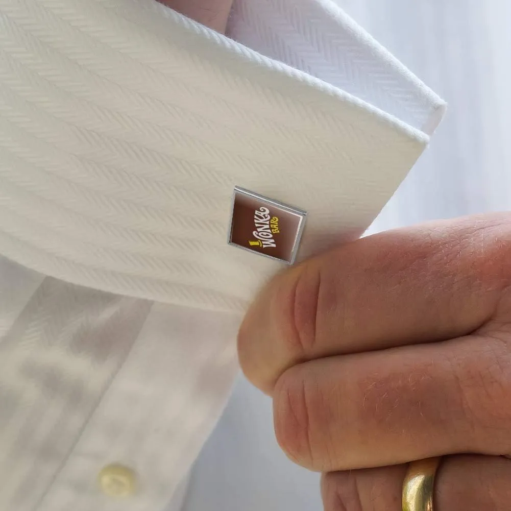 GRAPHICS & MORE Willy Wonka and The Chocolate Factory Wonka Bar Logo Square Cufflink Set - Silver or Gold